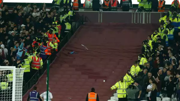 London brawling: Chelsea and West Ham fans fight in cup clash